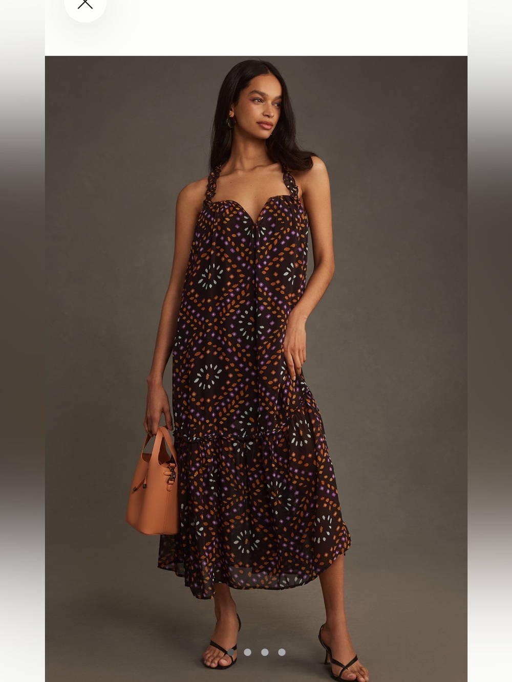 Anthropologie Ruffled Strappy V-Neck Geometric Maxi Dress Open Back Boho Size M